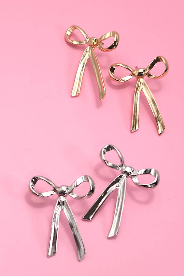 BOW MOVABLE STUD EARRINGS | 31E03579: Silver