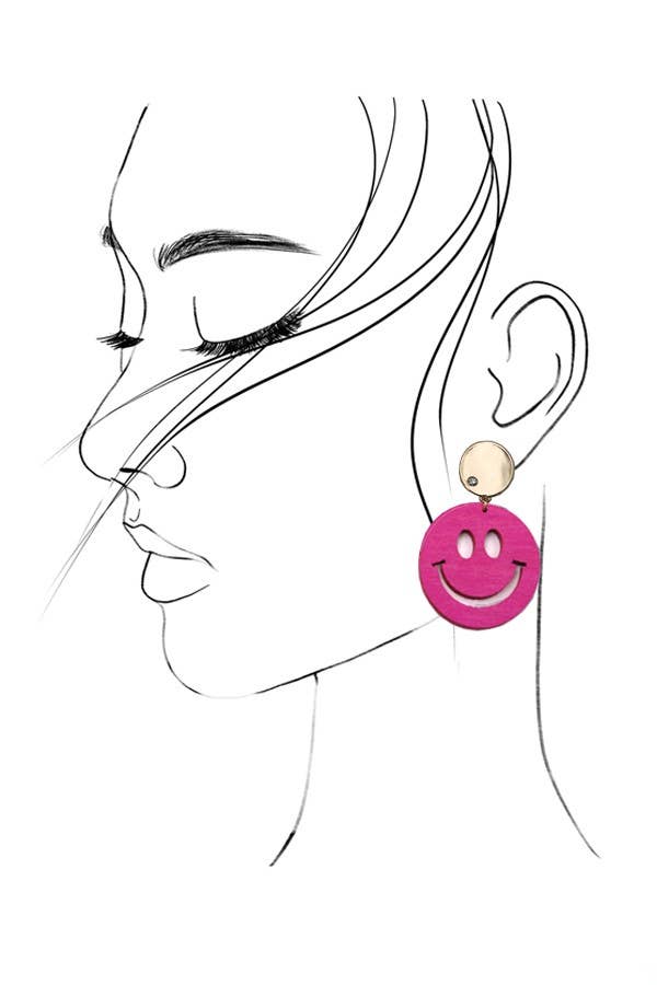 WOOD SMILEY DROP EARRING | 31E03453: FUCHSIA