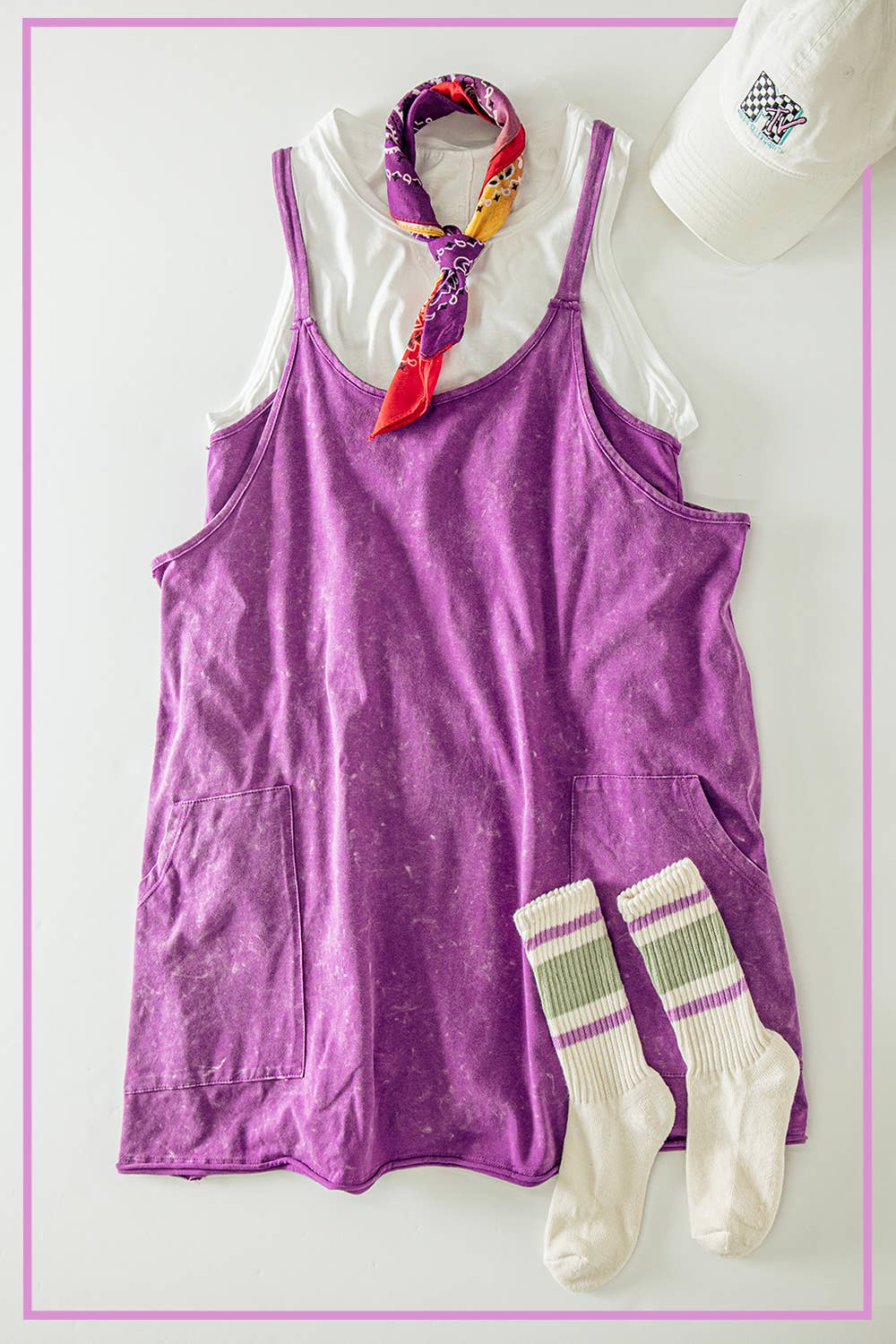 Mineral Washed Knit Mini Dress with Shorts Inside : PURPLE ORCHID