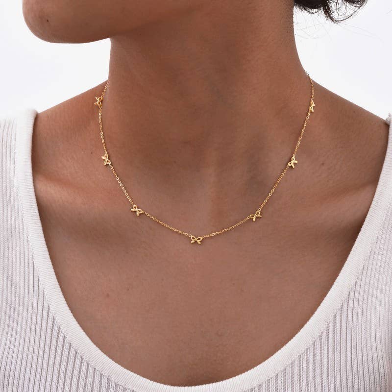 18K STAINLESS STEEL TARNISH FREE BOW NECKLACE GOLD