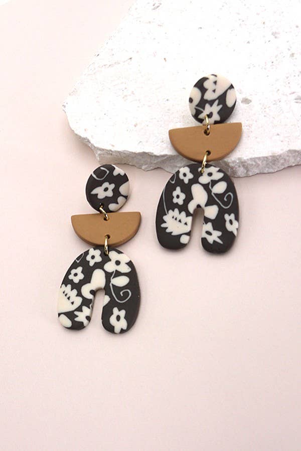 FLOWER POLYMER CLAY DROP EARRINGS | 40E286: Peach