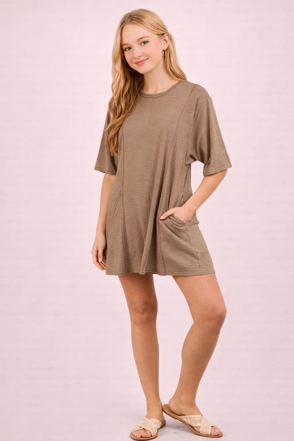 Mineral Washed Oversized Knit Comfy Romper: MOCHA