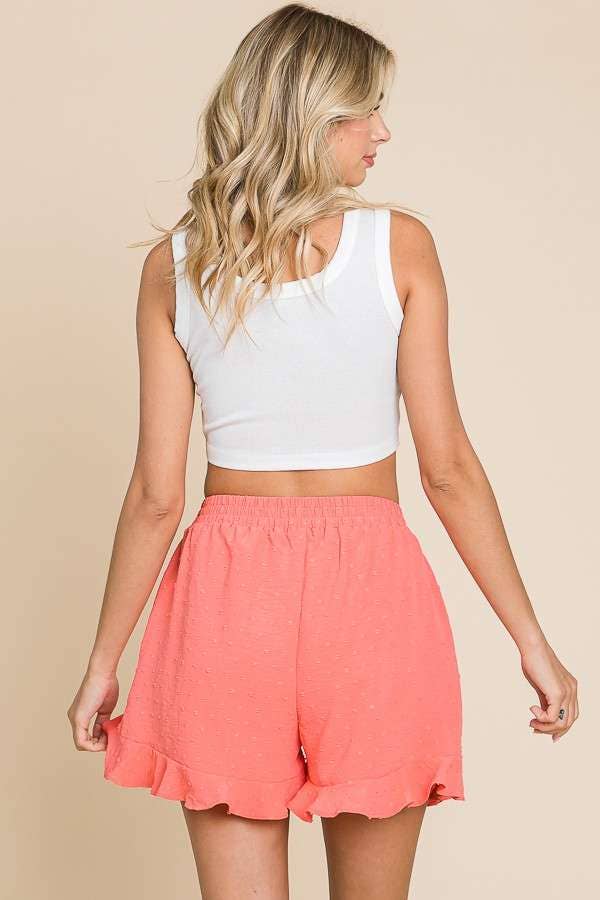 RUFFLE DETAIL SHORTS: SUGAR CORAL