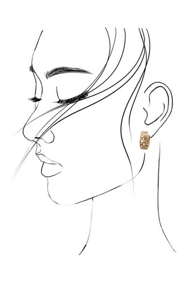 MINI CUTOUT CHECKER HOOP HUGGIE EARRING | 80E2440: MATTE SILVER