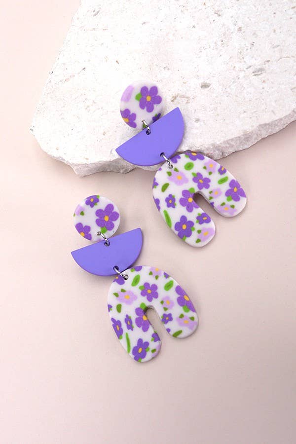 FLOWER POLYMER CLAY DROP EARRINGS | 40E286: Peach