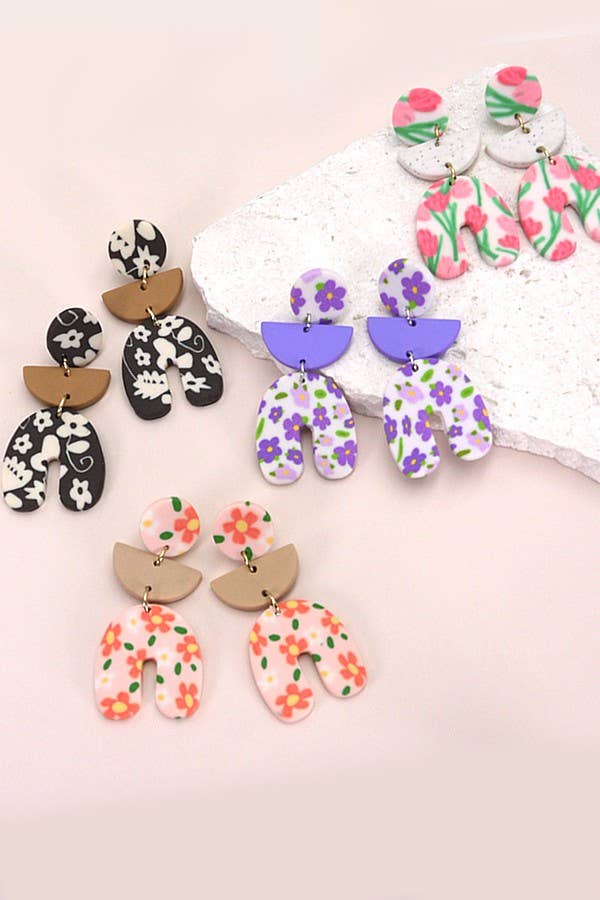 FLOWER POLYMER CLAY DROP EARRINGS | 40E286: Peach