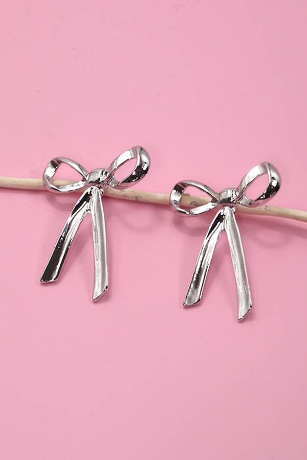 BOW MOVABLE STUD EARRINGS | 31E03579: Silver