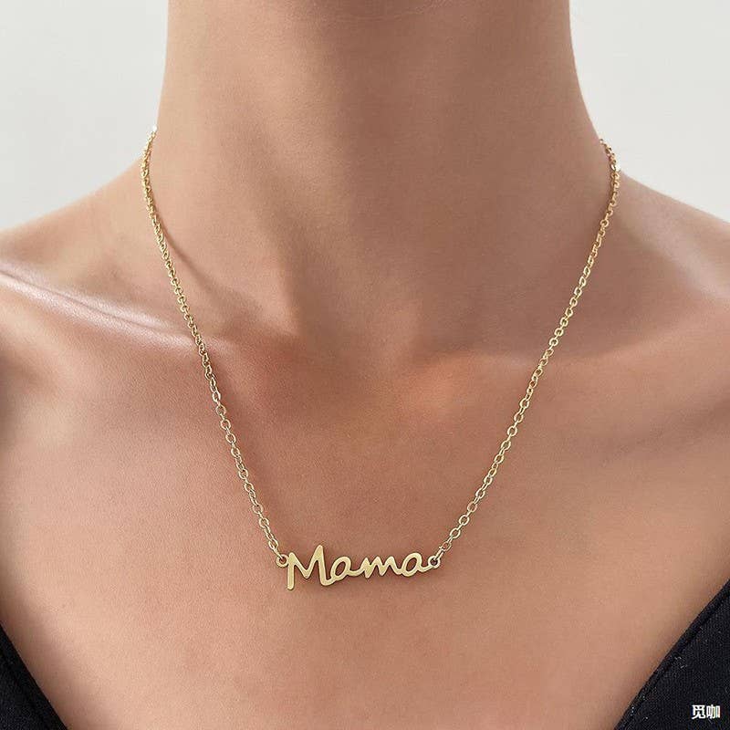 18K STAINLESS STEEL TARNISH FREE MAMA NECKLACE | 40NK9428: Gold