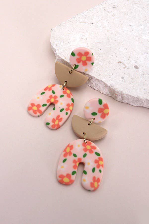 FLOWER POLYMER CLAY DROP EARRINGS | 40E286: Peach