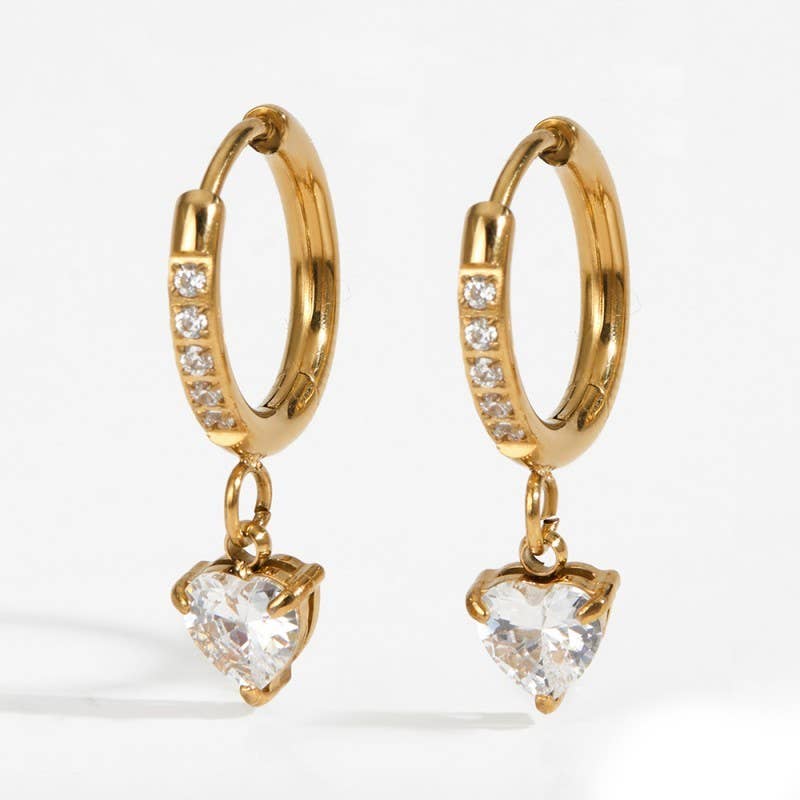 18K STAINLESS STEEL TARNISH FREE CRYSTAL EARRINGS | 40E471: HEART