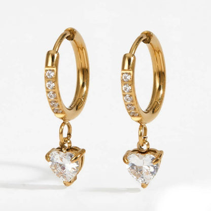 18K STAINLESS STEEL TARNISH FREE CRYSTAL EARRINGS | 40E471: HEART