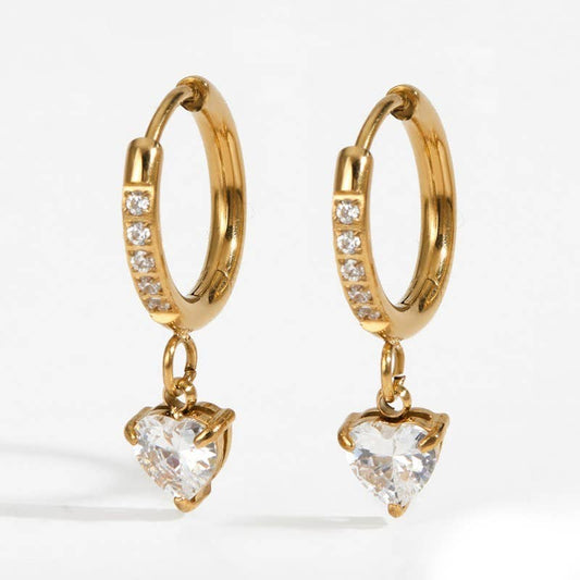 18K STAINLESS STEEL TARNISH FREE CRYSTAL EARRINGS | 40E471: HEART
