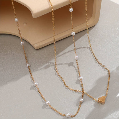 18K STAINLESS STEEL TARNISH FREE LAYERED NECKLACE Heart Gold