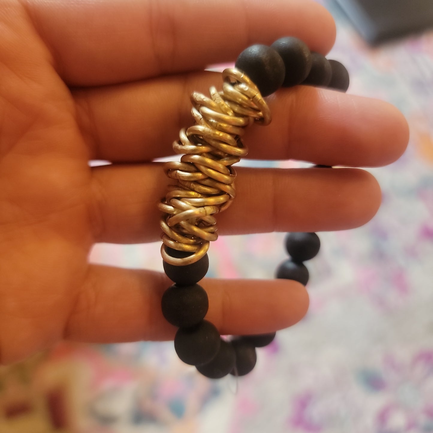 Black Gold Wood Metal Bead Bracelet