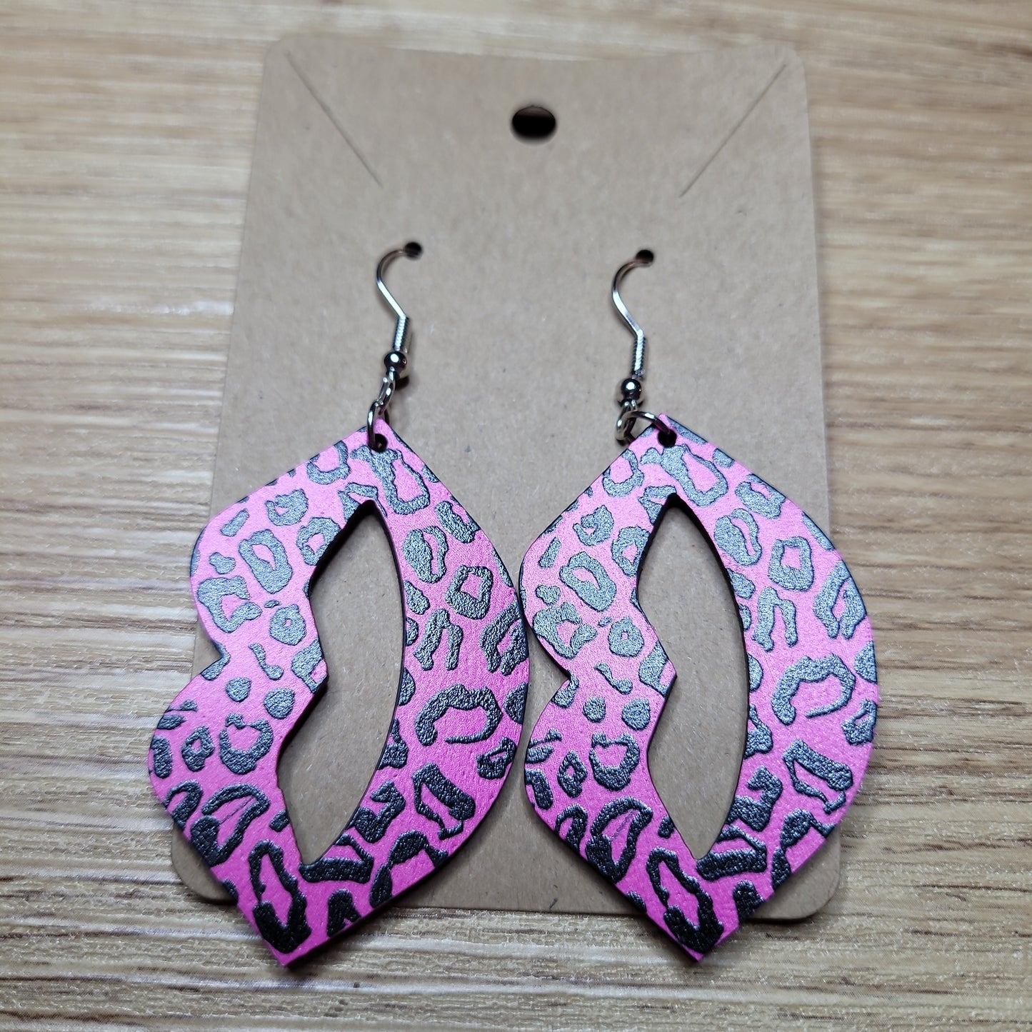 Pink Leopard Lip Earrings