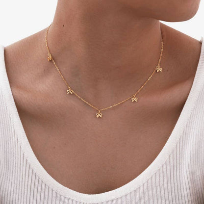 18K STAINLESS STEEL TARNISH FREE BOW NECKLACE GOLD