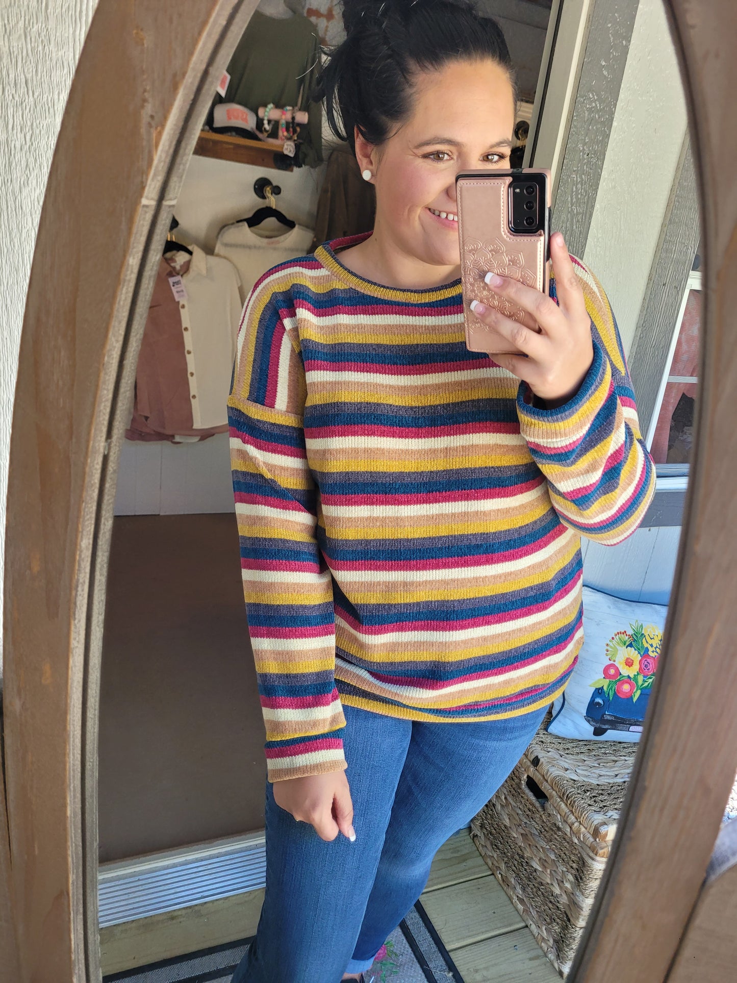 Mustard Striped Fuzzy Sweater