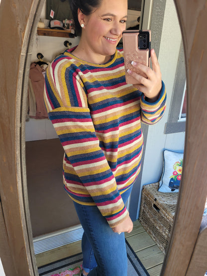 Mustard Striped Fuzzy Sweater