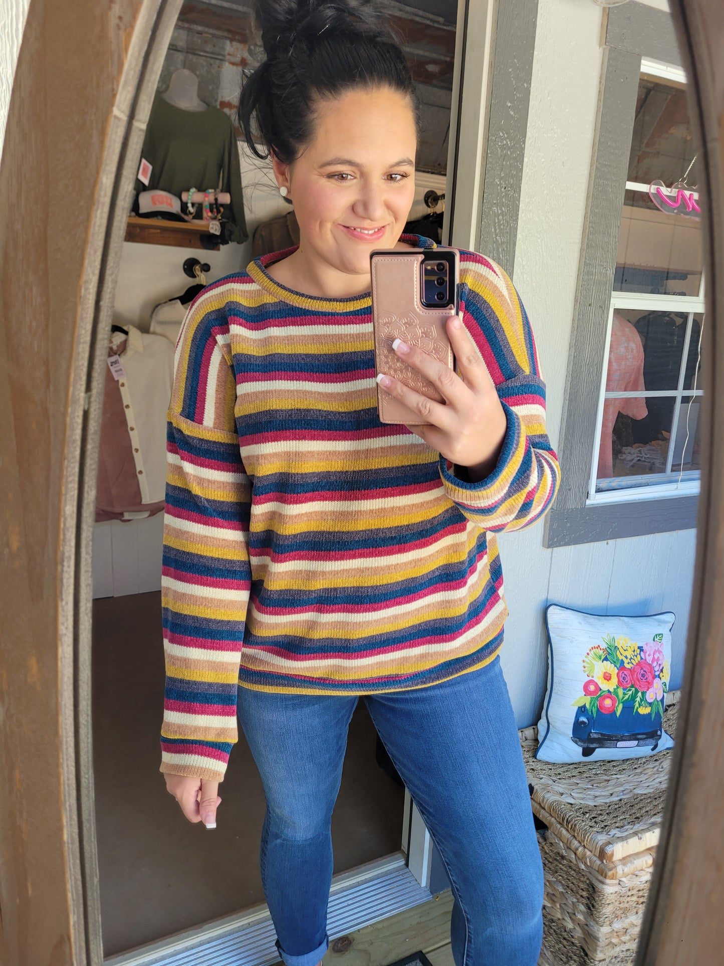 Mustard Striped Fuzzy Sweater