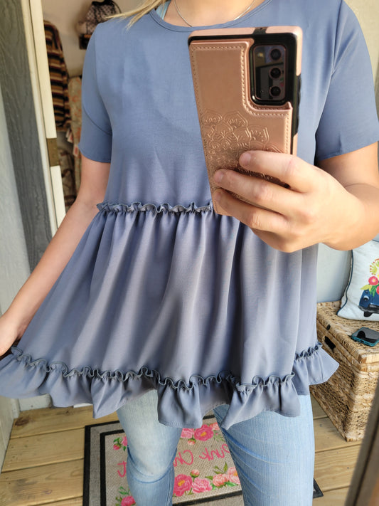 Dusty Blue Tiered Top