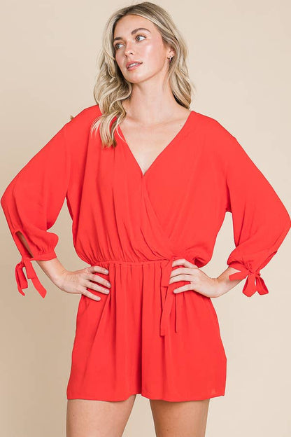 BOHEMIAN SURPLUS STRAP DETAIL ROMPER: RED ORANGE