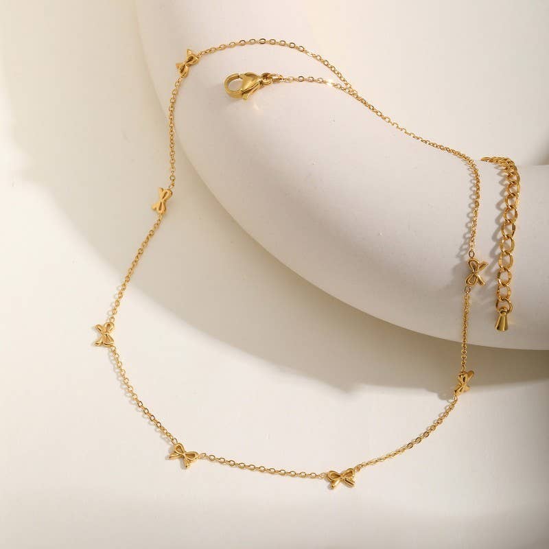 18K STAINLESS STEEL TARNISH FREE BOW NECKLACE GOLD