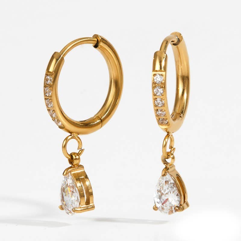 18K STAINLESS STEEL TARNISH FREE CRYSTAL EARRINGS | 40E471: HEART