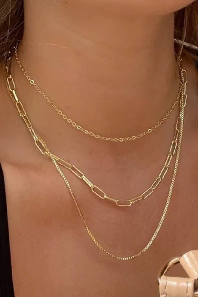 18K STAINLESS STEEL TARNISH FREE LAYERED NECKLACE GOLD