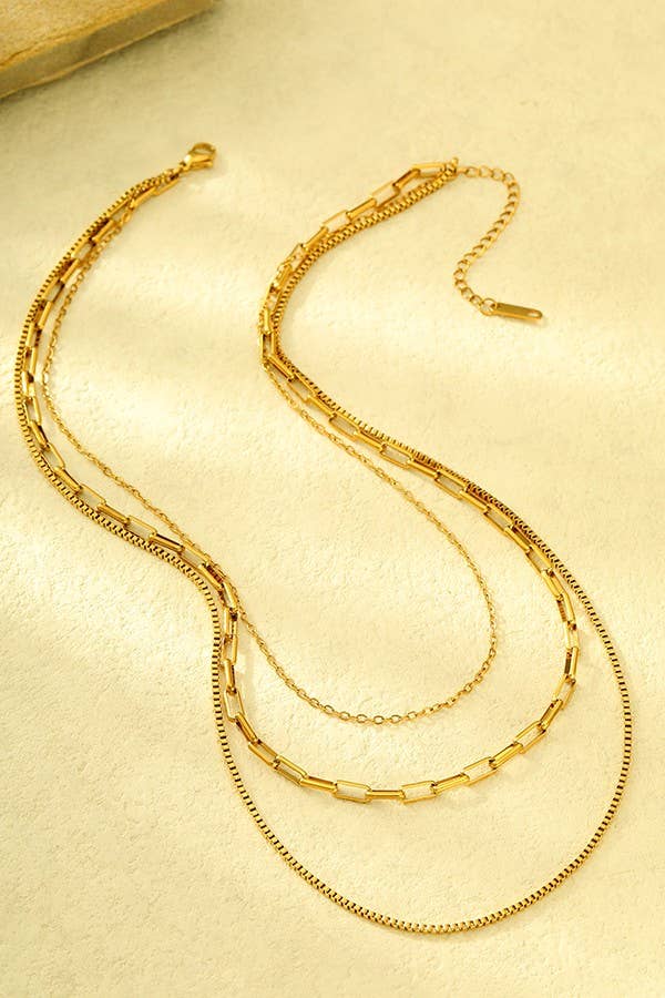 18K STAINLESS STEEL TARNISH FREE LAYERED NECKLACE GOLD