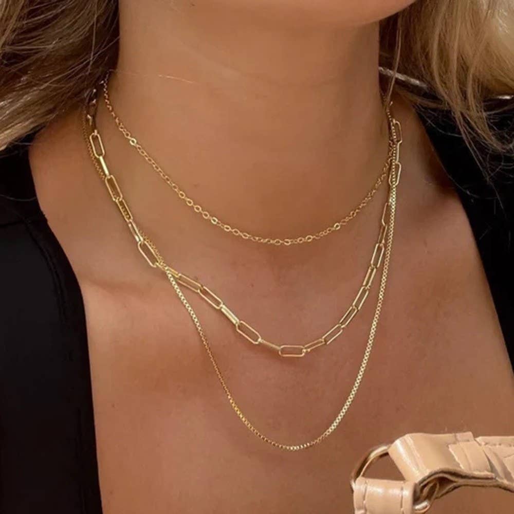 18K STAINLESS STEEL TARNISH FREE LAYERED NECKLACE GOLD