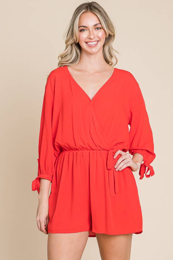 BOHEMIAN SURPLUS STRAP DETAIL ROMPER: RED ORANGE