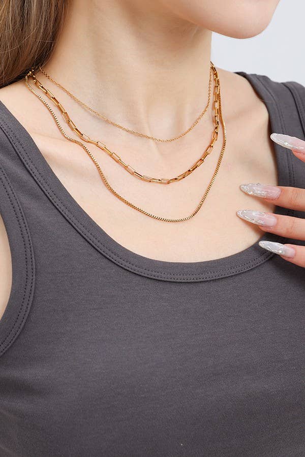 18K STAINLESS STEEL TARNISH FREE LAYERED NECKLACE GOLD