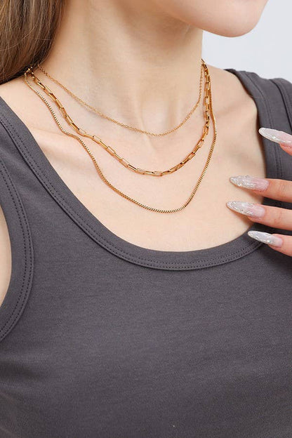 18K STAINLESS STEEL TARNISH FREE LAYERED NECKLACE GOLD