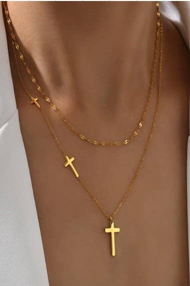 18K STAINLESS STEEL TARNISH FREE CROSS NECKLACE | 40NK361: GOLD