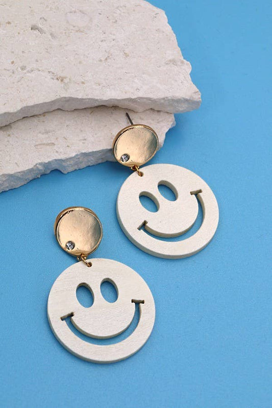 WOOD SMILEY DROP EARRING | 31E03453: OFF WHITE
