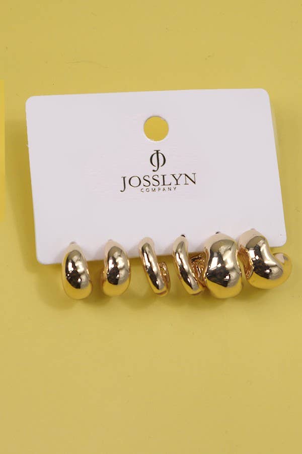 BUBBLY MINI HUGGIE HOOP TRIO EARRINGS GOLD