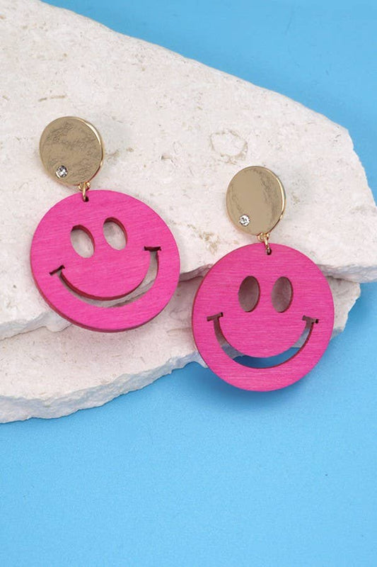 WOOD SMILEY DROP EARRING | 31E03453: FUCHSIA