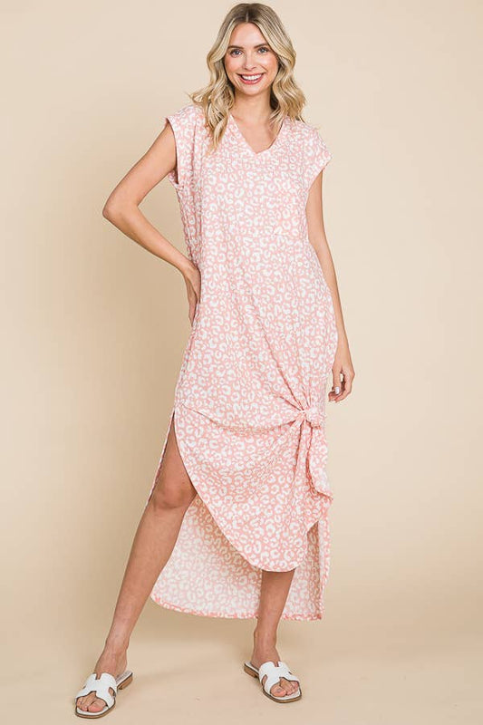 V Neck Oversized Maxi Dress blush leopard