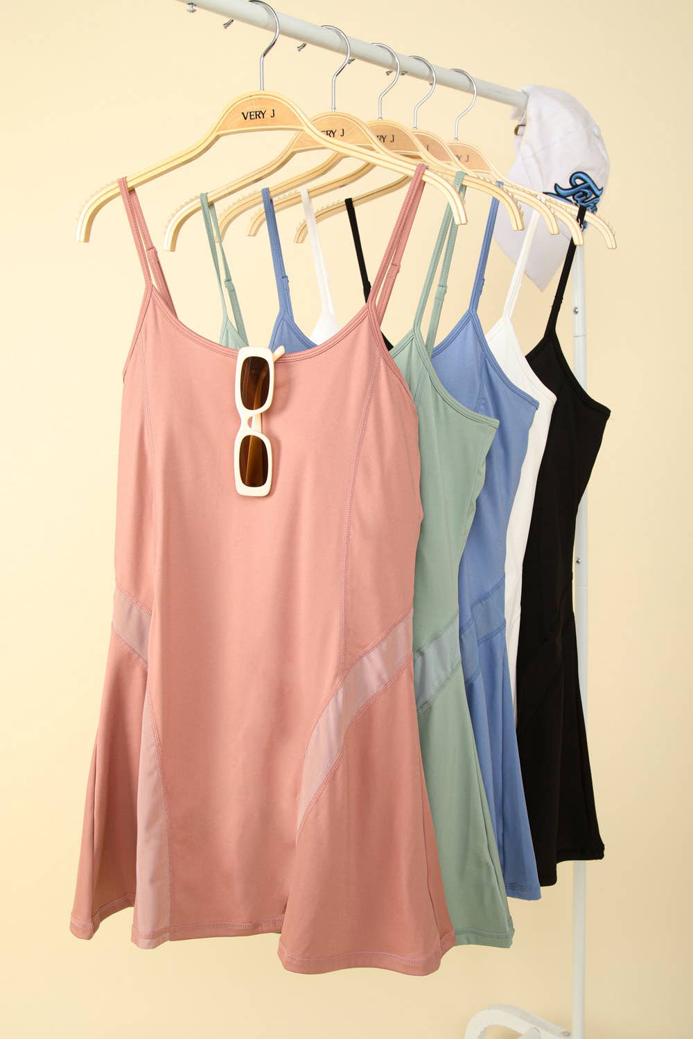 ND31165-Activewear Mesh Detail Tennis Mini Dress: MAUVE
