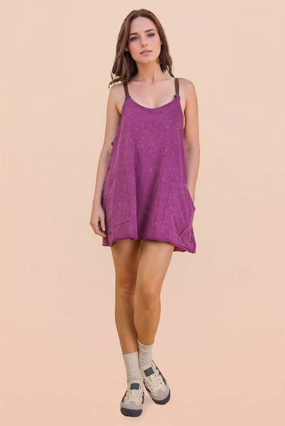 Mineral Washed Knit Mini Dress with Shorts Inside : PURPLE ORCHID