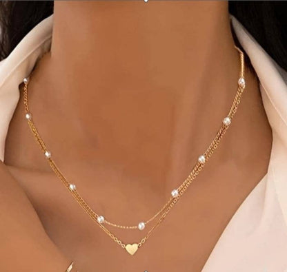 18K STAINLESS STEEL TARNISH FREE LAYERED NECKLACE Heart Gold