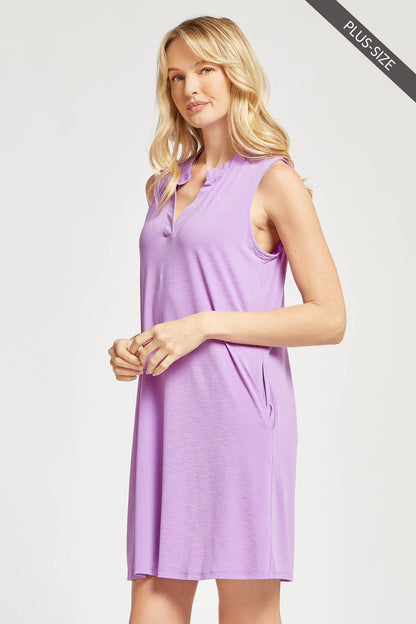 Curvy Lizzy Tank Dress Features A Line Bodice: Lavender