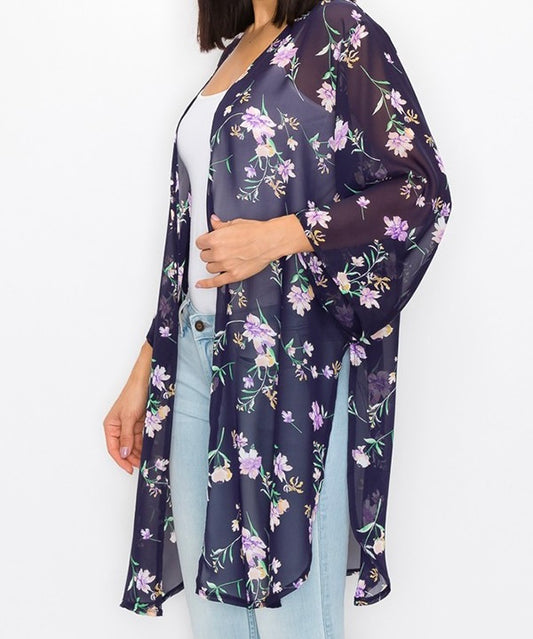 Curvy Floral Print Kimono