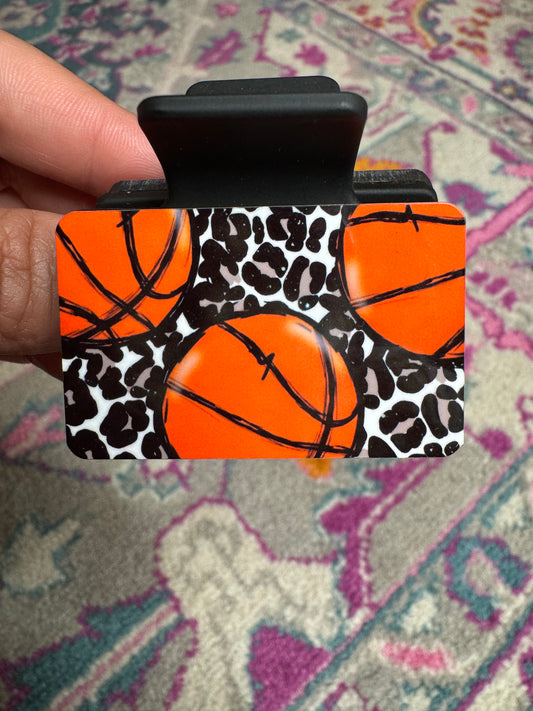 Small Basketball Cheetah Claw Clip
