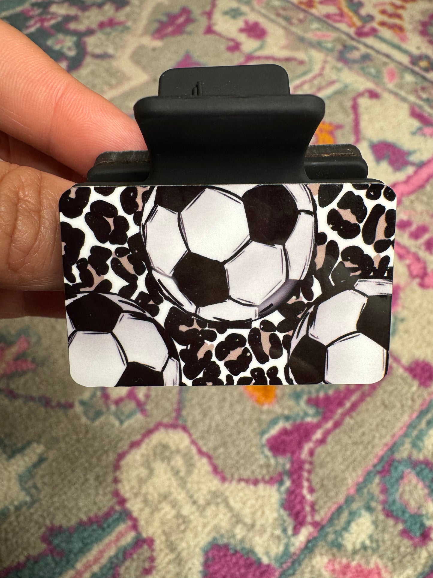 Small Soccer Cheetah Claw Clip
