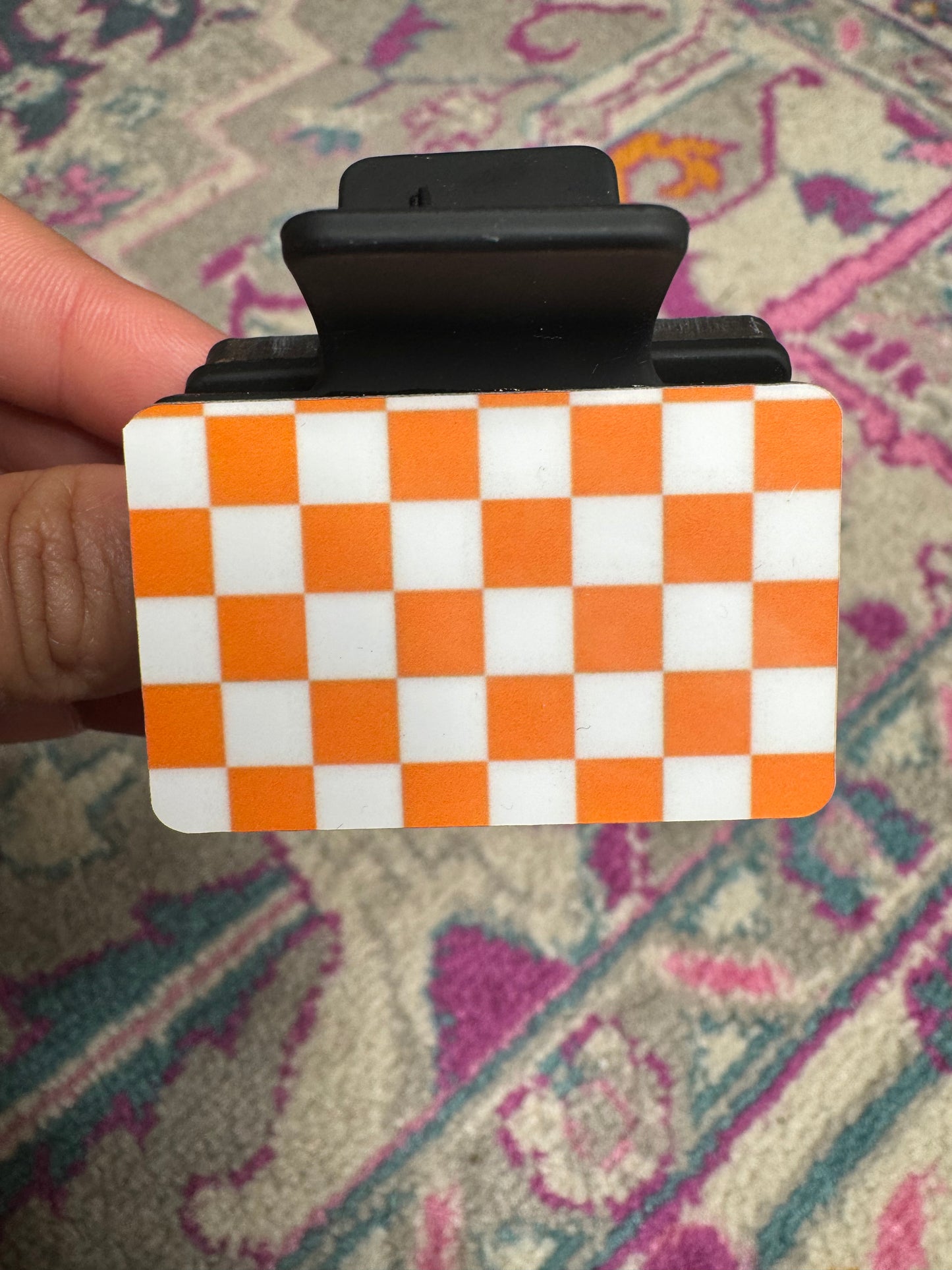 Small Orange Checkered Claw Clip