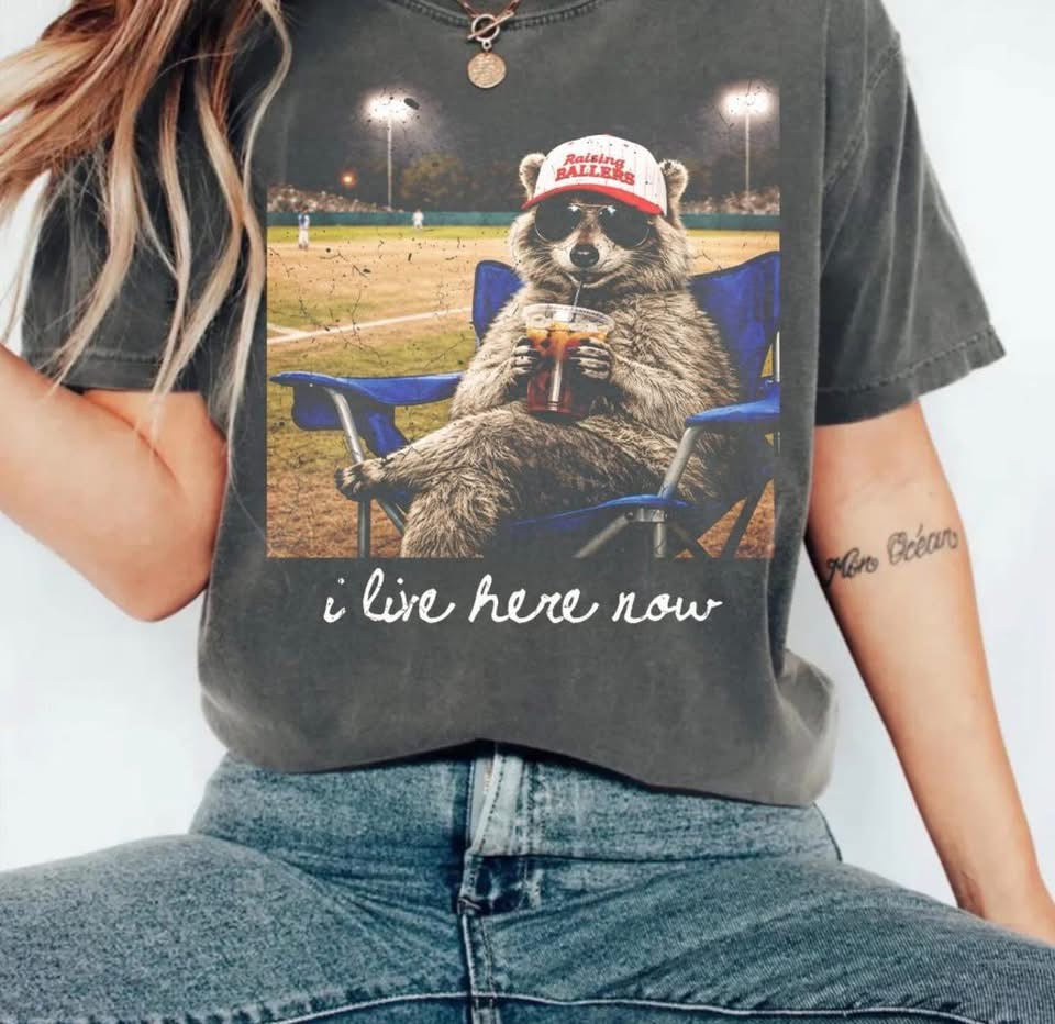 Baseball Raccoon Graphic Tee Comfort Colors Brand