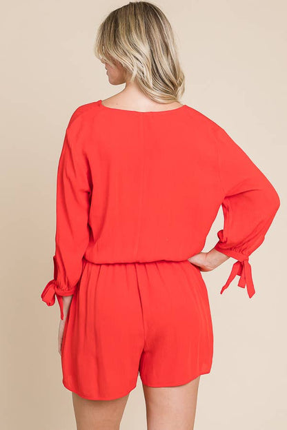 BOHEMIAN SURPLUS STRAP DETAIL ROMPER: RED ORANGE