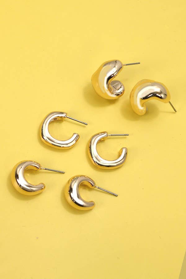 BUBBLY MINI HUGGIE HOOP TRIO EARRINGS GOLD