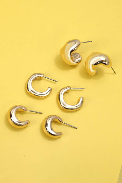 BUBBLY MINI HUGGIE HOOP TRIO EARRINGS GOLD